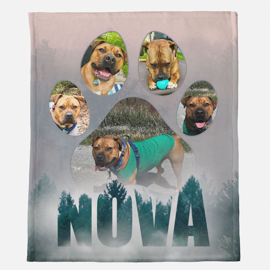 Foggy Pines Pawprint Collage Minky Blanket