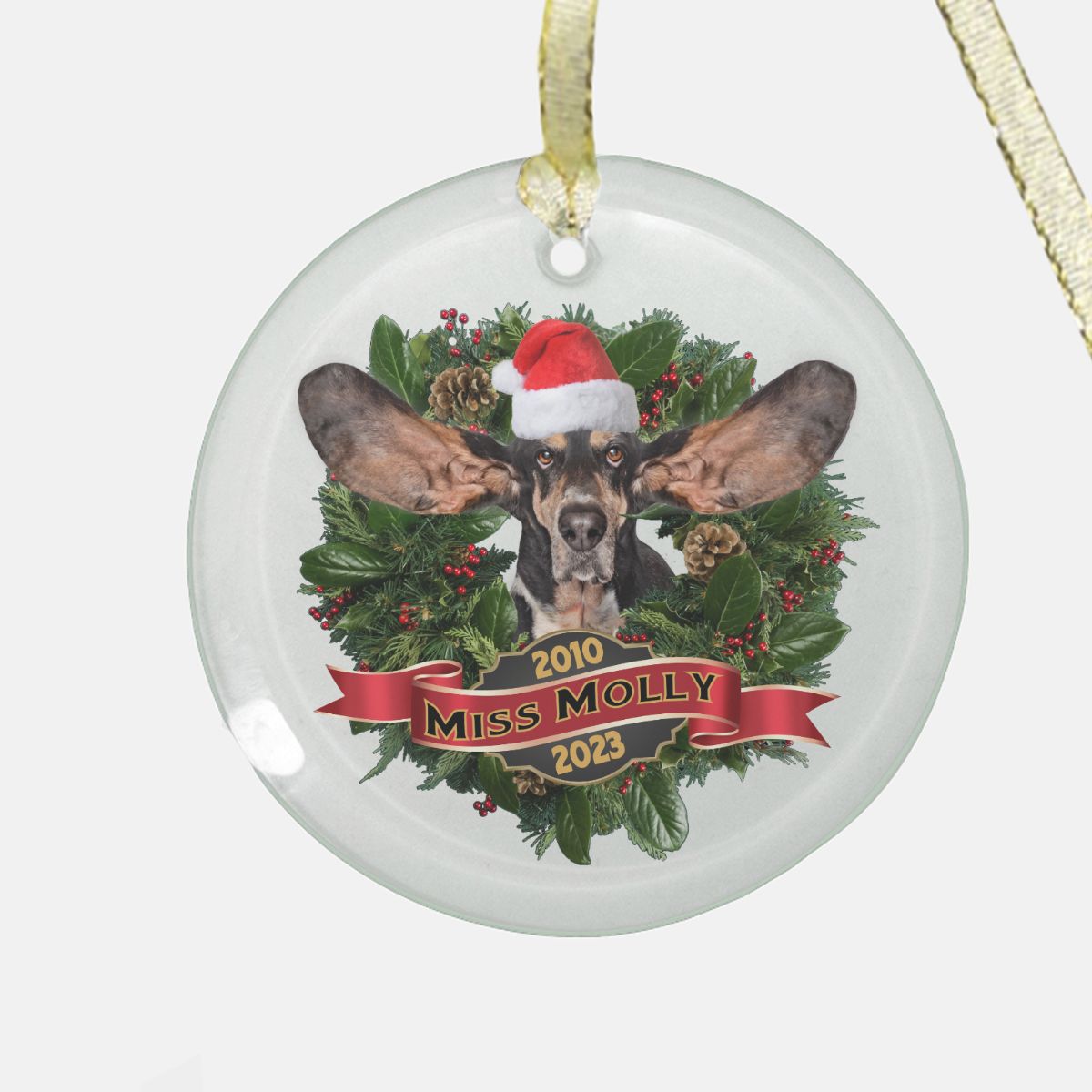 Wreath Personalized Memorial Christmas Ornament - Clear Glass (Round)