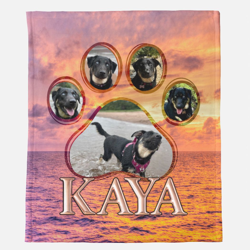 Sunset Lake Pawprint Collage Minky Blanket