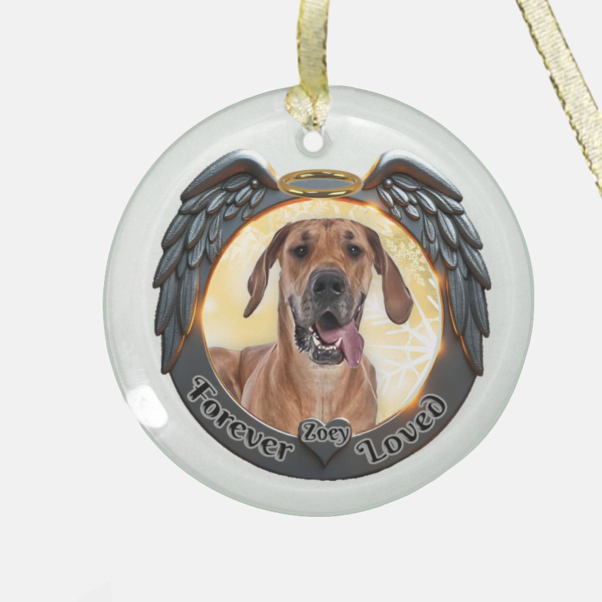 Angel Personalized Memorial Christmas Ornament- Clear Glass (Round)