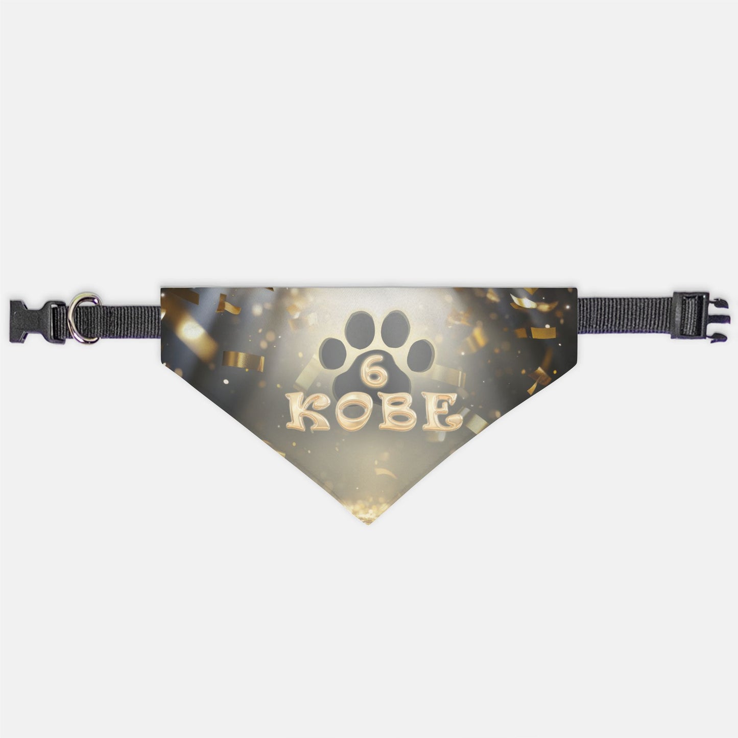 Golden Confeti Birthday Custom Paw Print Bandana Collar