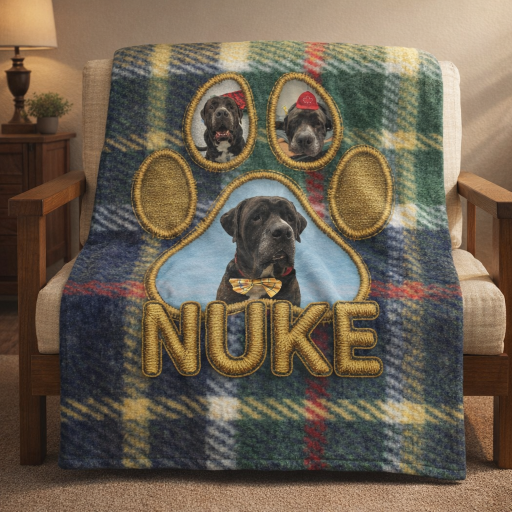 Tartan Stitch – Pawprint Collage Minky Blanket