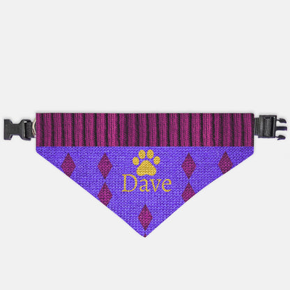 K-Fashion Purple Knit Custom Paw Print Bandana Collar L