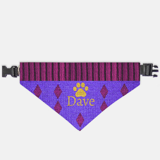 K-Fashion Purple Knit Custom Paw Print Bandana Collar L