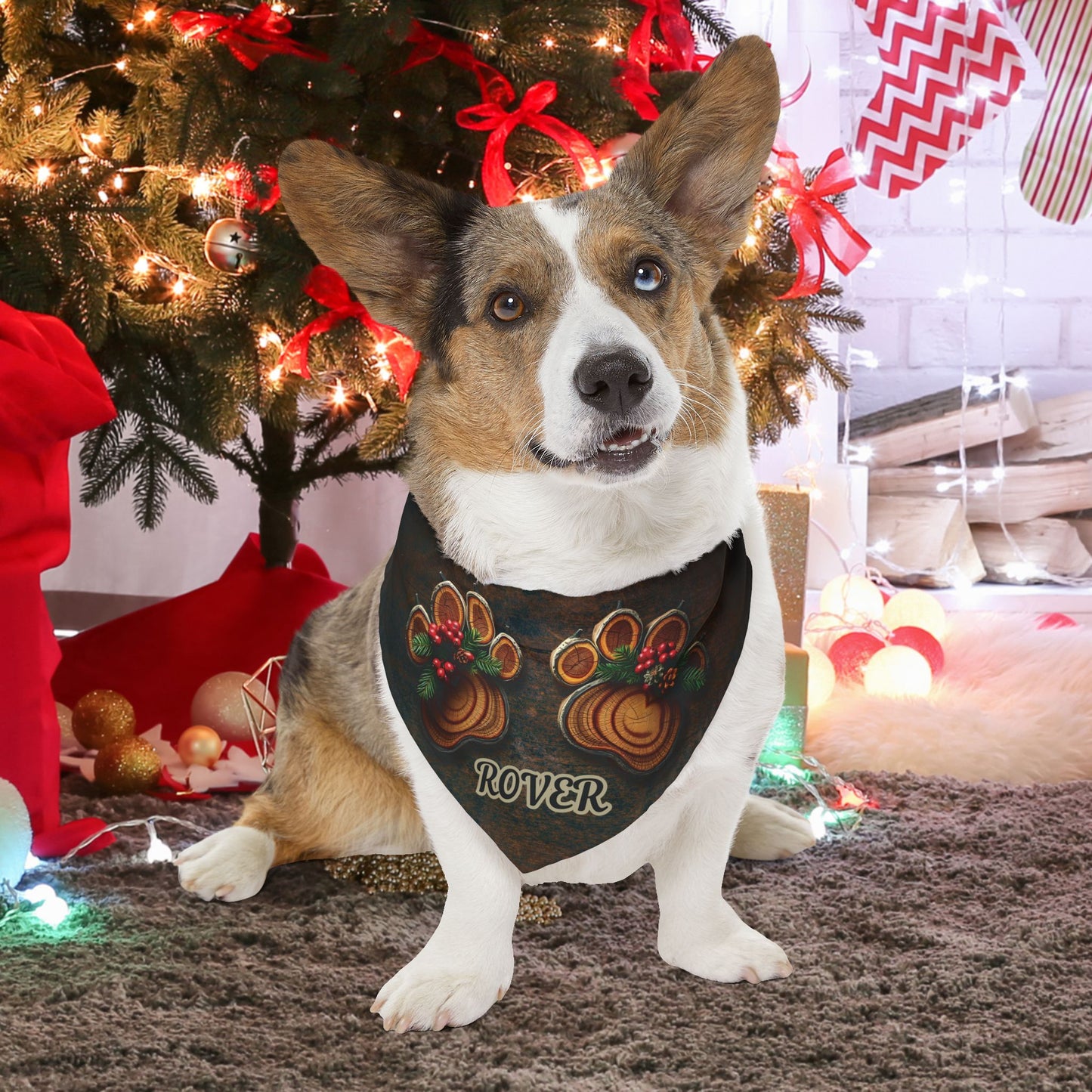 Yule Log Paw Print Dog Bandana Collar