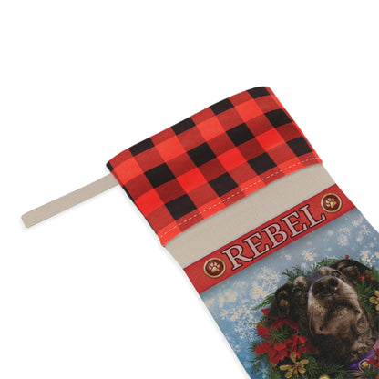 Personalized Dog Christmas Stocking — Buffalo Plaid Top with Pet Name