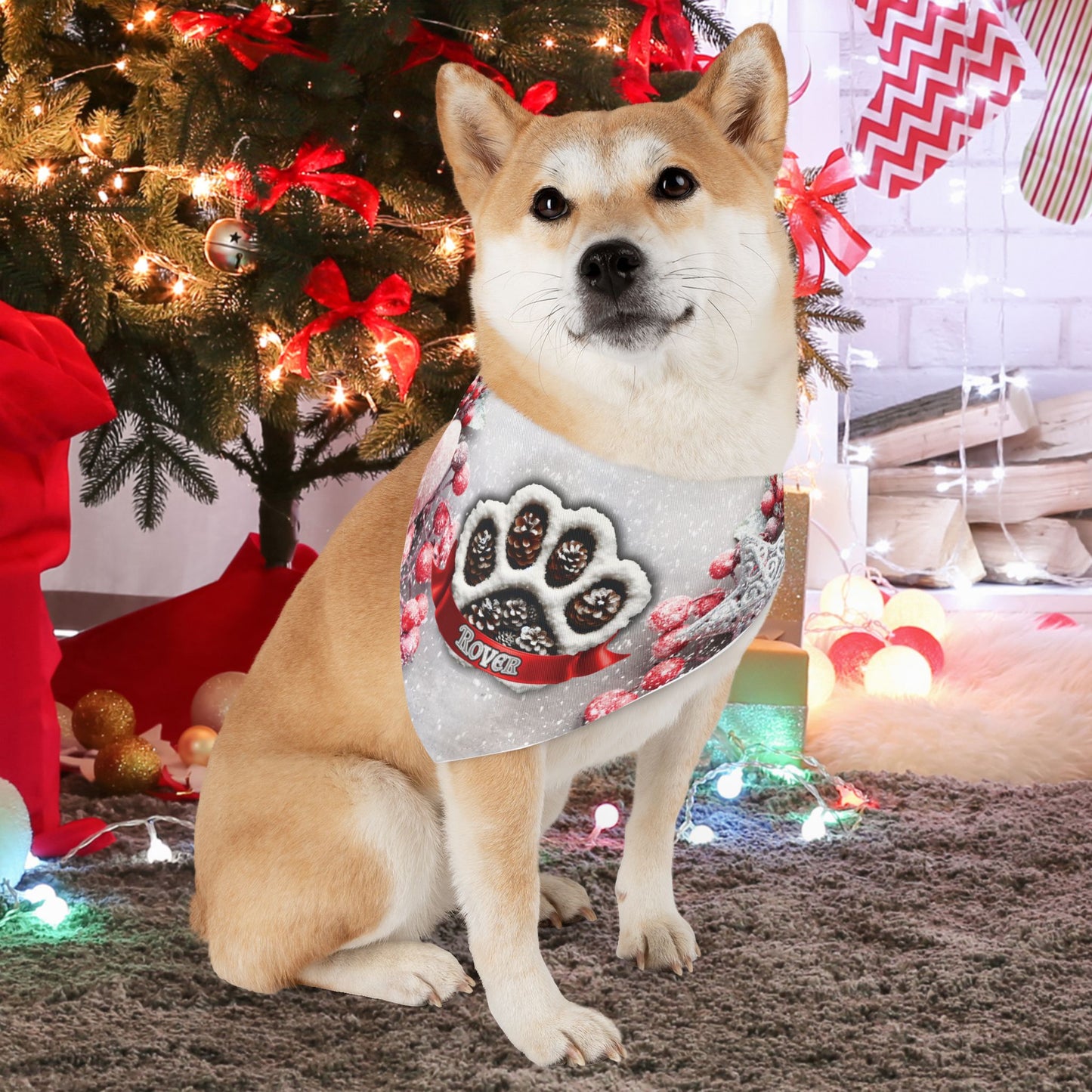 Winter Pinecone Paw Print  Dog Bandana Collar