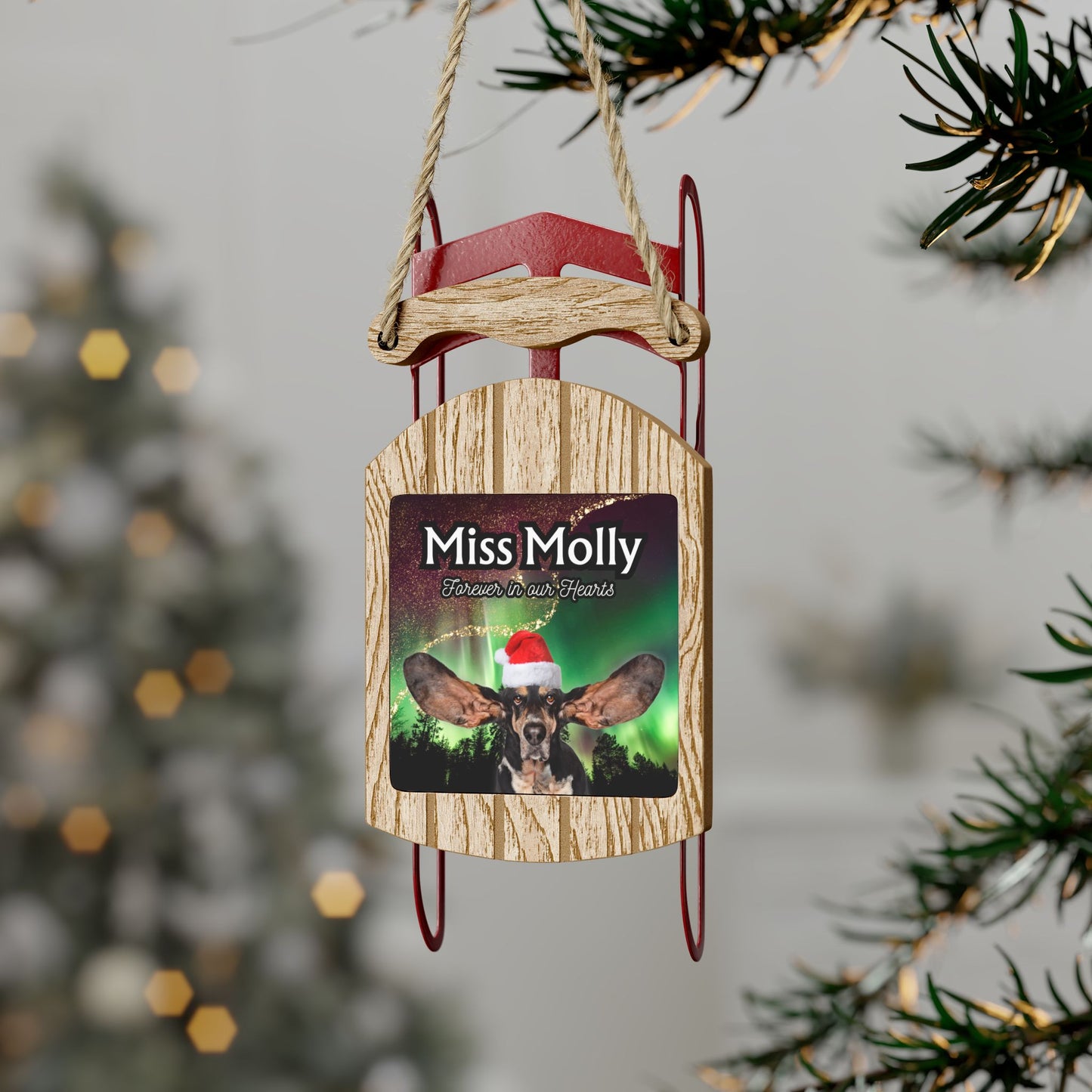 Northern Lights Personalized Memorial Sled Christmas Ornament