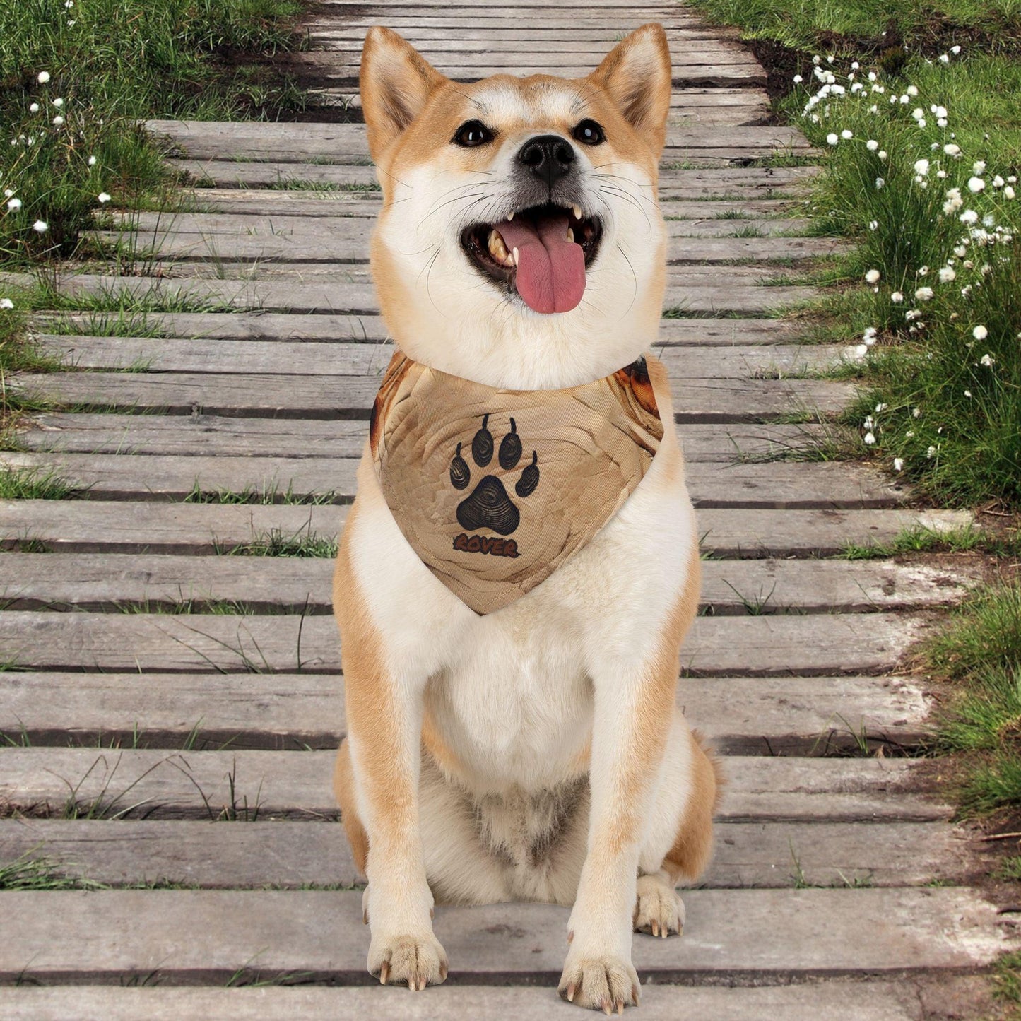 Wood Burnt Paw Print Pet Bandana Collar - Pawsome Prints