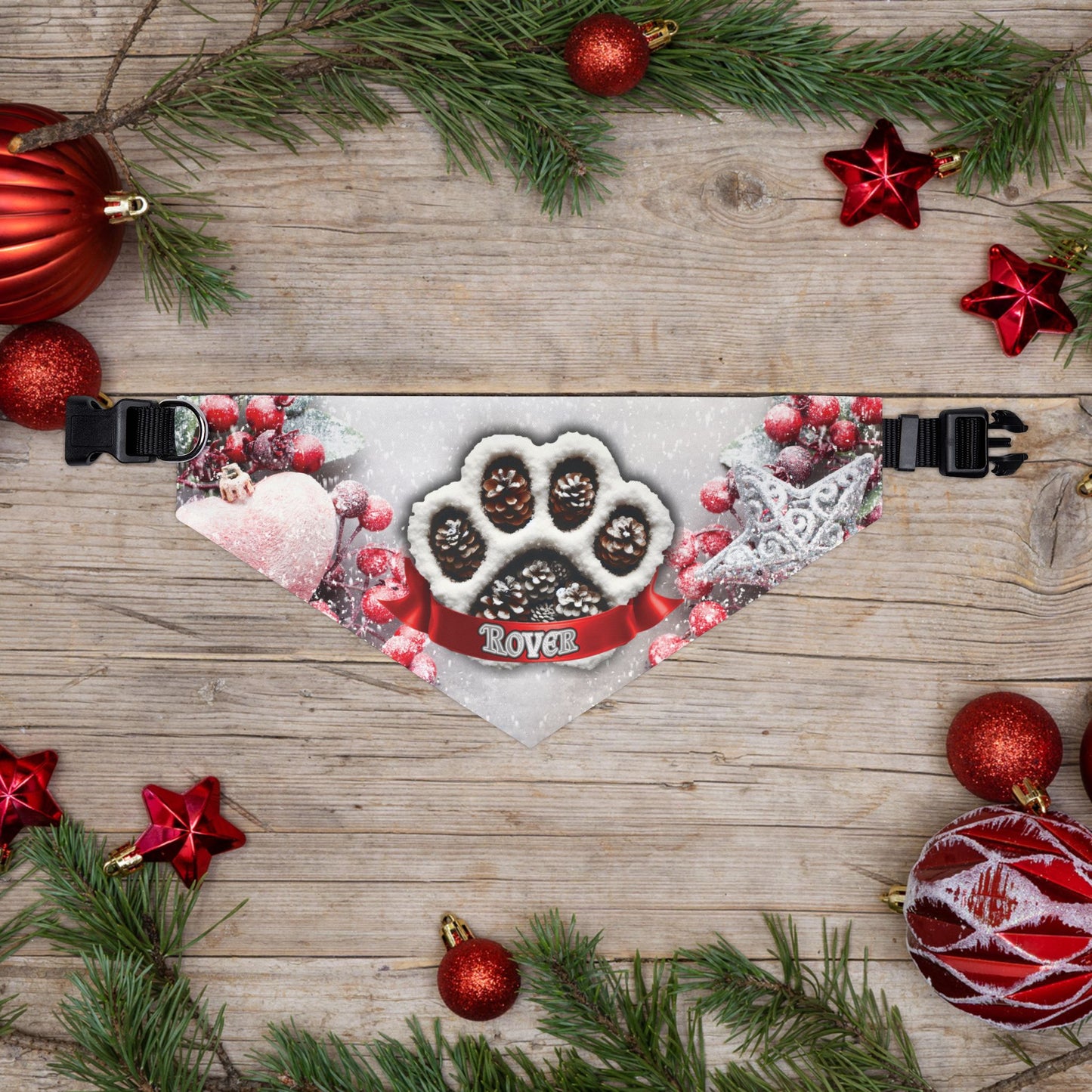 Winter Pinecone Paw Print  Dog Bandana Collar