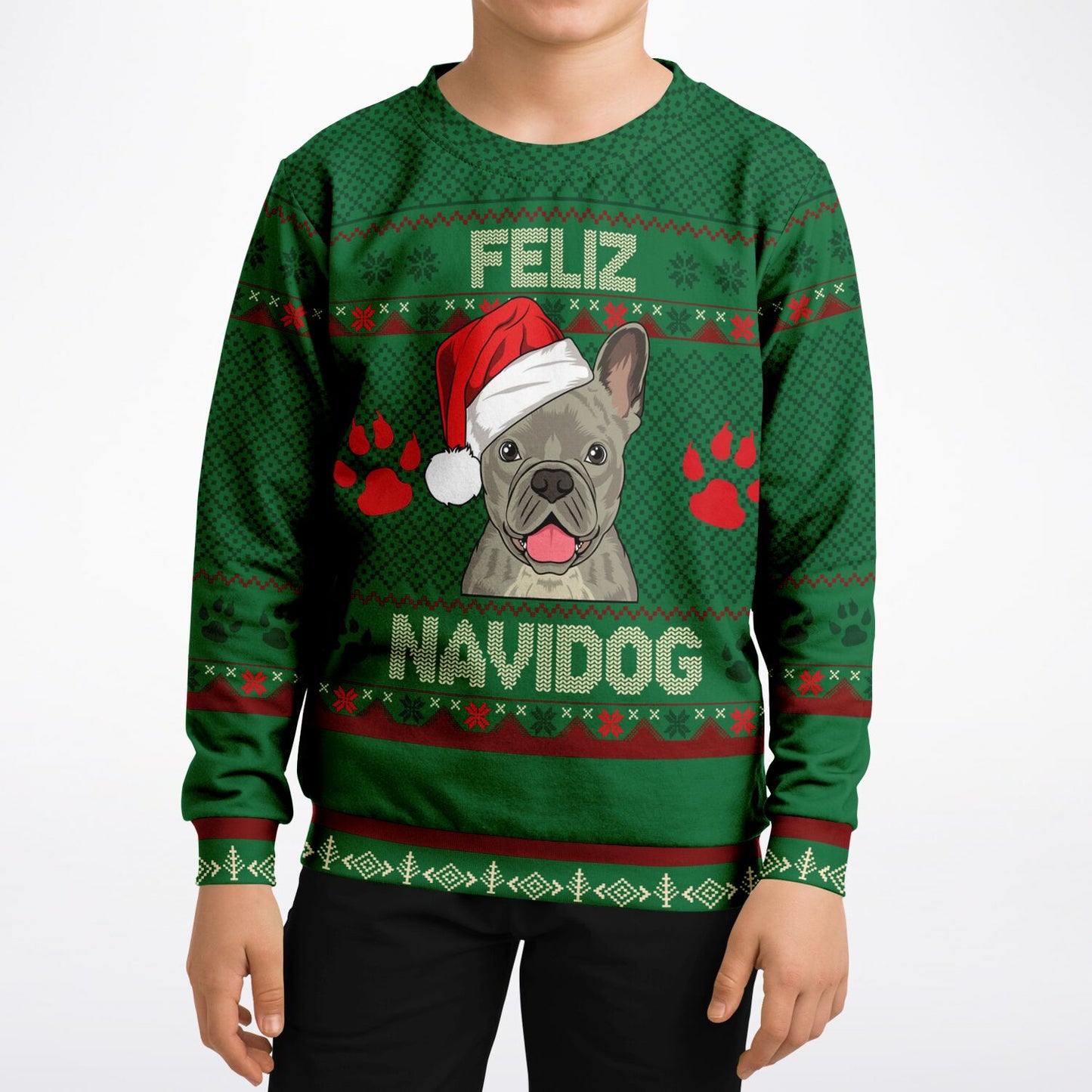 Feliz Navidog Kids Ugly Christmas Sweater - French Bulldog Edition