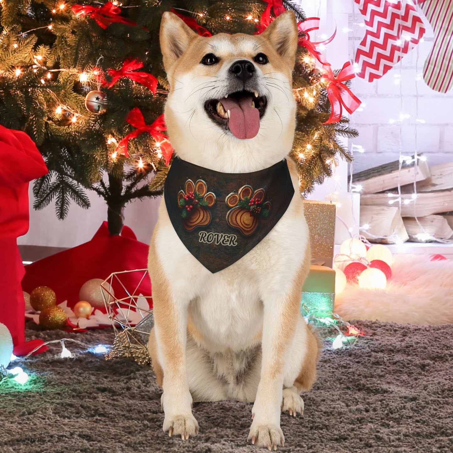 Yule Log Paw Print Dog Bandana Collar