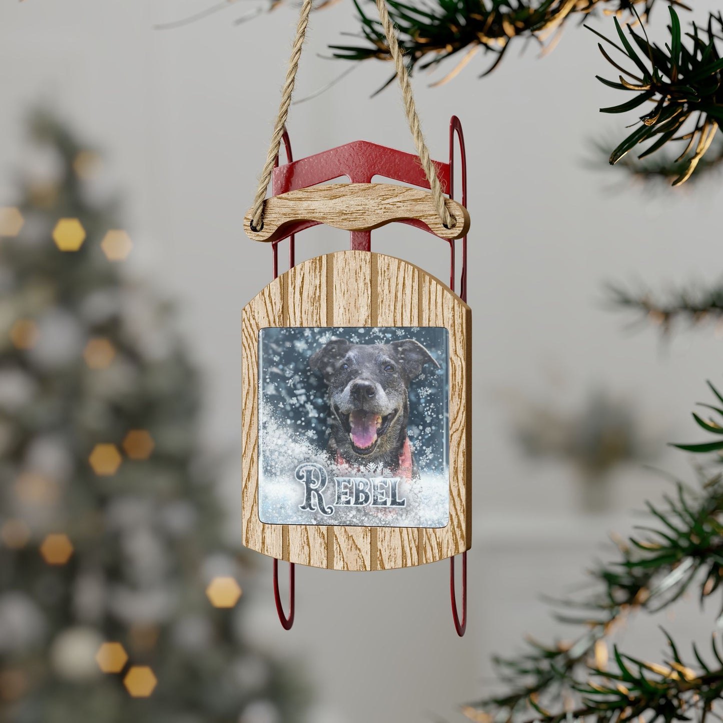 Snowfall Frame Personalized Sled OrnamentSled Ornaments