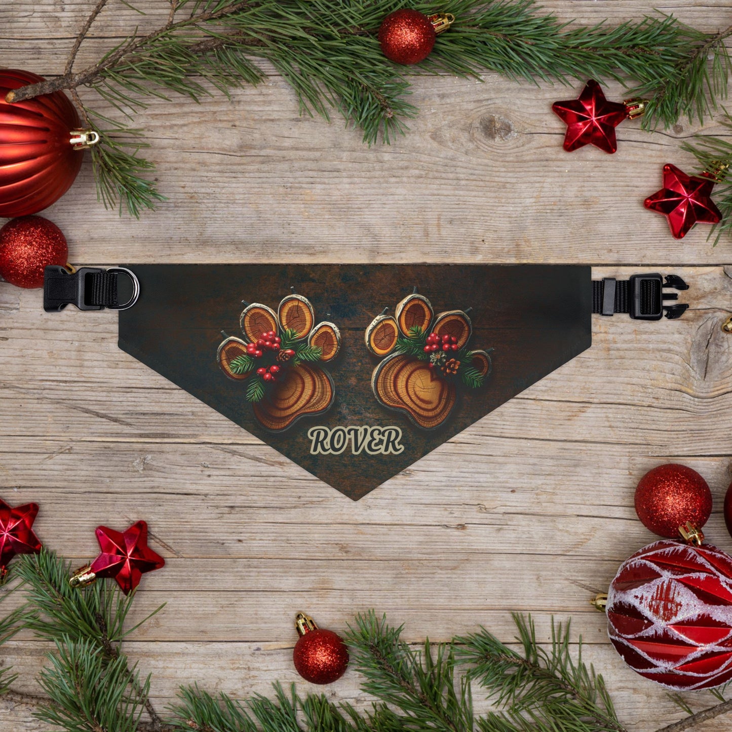 Yule Log Paw Print Dog Bandana Collar