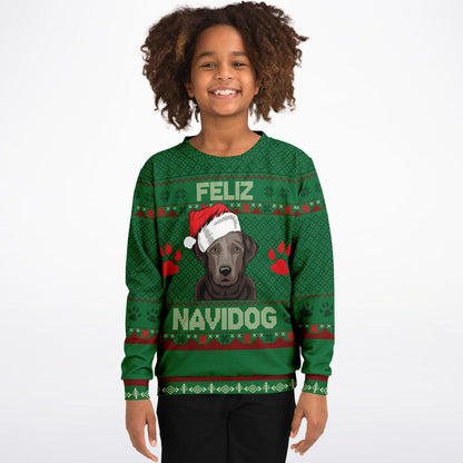 Feliz Navidog Kids Ugly Christmas Sweater – Black  Labrador Retriever Edition