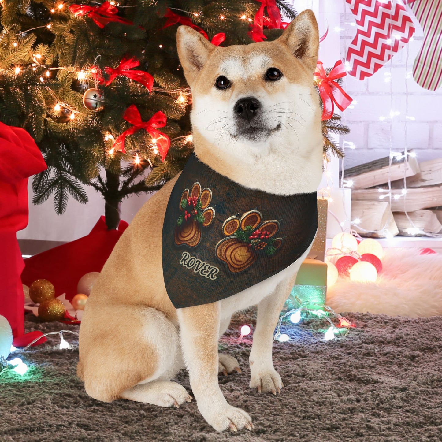 Yule Log Paw Print Dog Bandana Collar