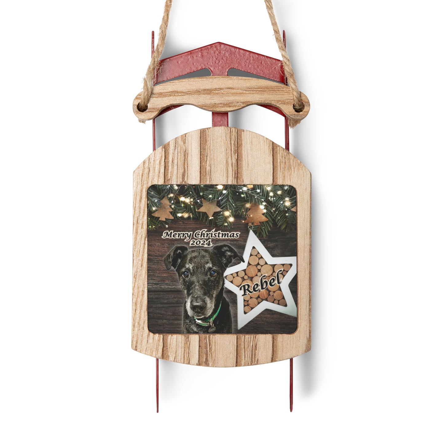 Rustic Merry Christmas 2024 Personalized Sled Ornament