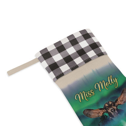Northern lights  Personalized Dog Christmas Stocking — Buffalo Plaid Top with Pet Name
