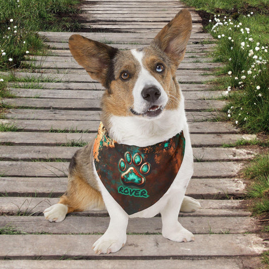 Oxidized Copper Charm Paw Print Pet Bandana Collar - Pawsome Prints