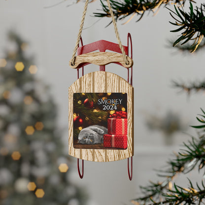 Cat Christmas 2024 Personalized Sled Ornament