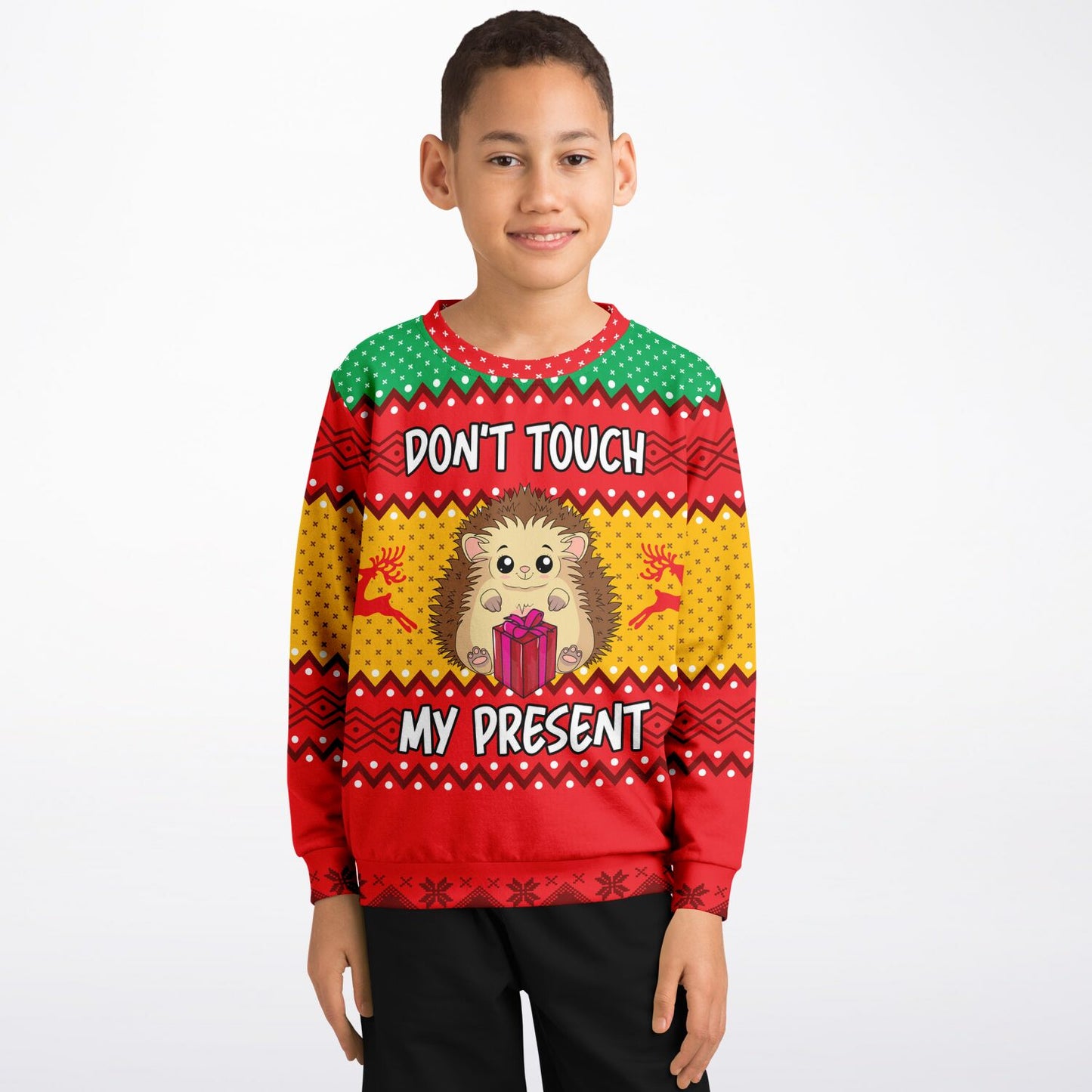 Don’t Touch My Present Kids Ugly Christmas Sweater