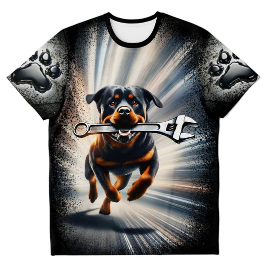 Mechanic's Rottweiler Buddy Unisex (AOP) T-Shirt