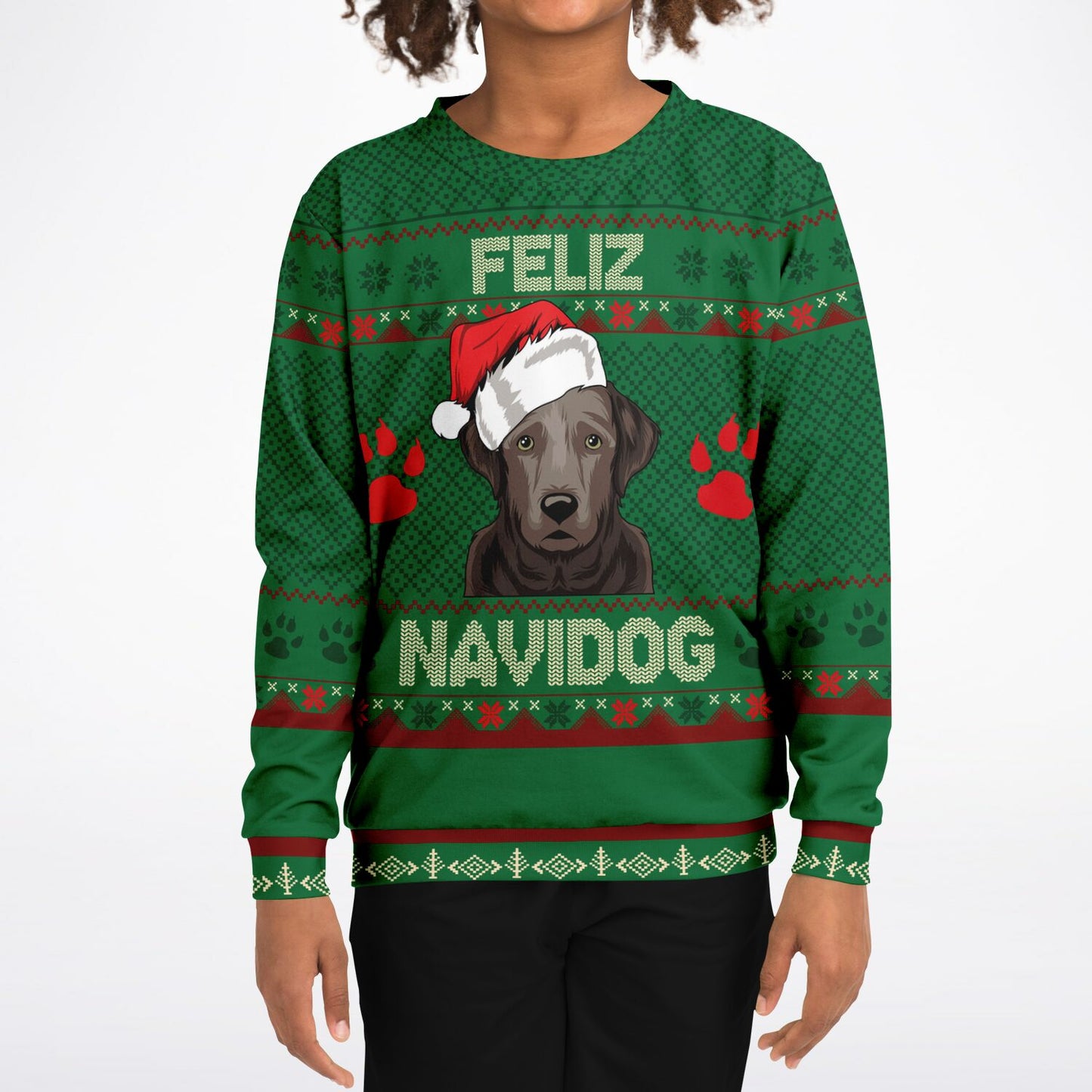 Feliz Navidog Kids Ugly Christmas Sweater – Black  Labrador Retriever Edition