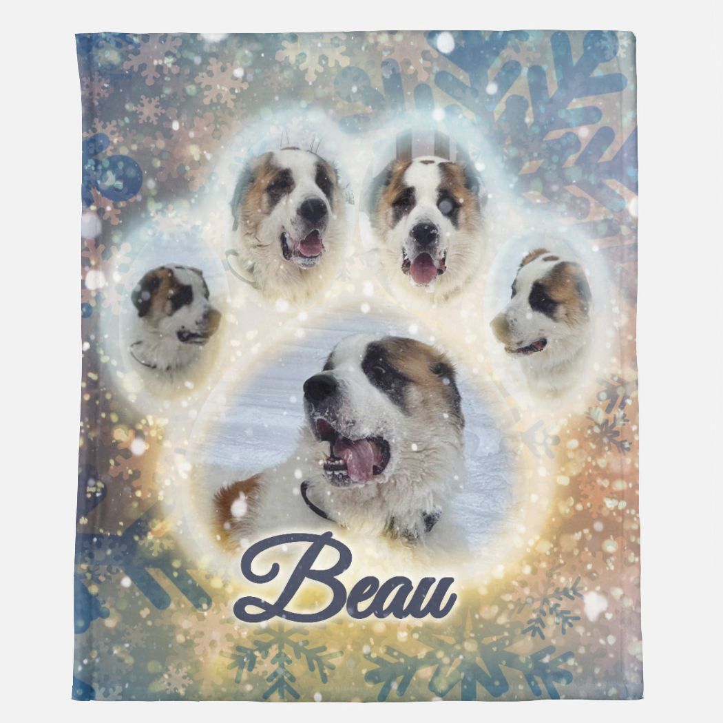 Snowfall Glow – Pawprint Collage Minky Blanket