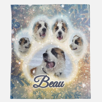 Snowfall Glow – Pawprint Collage Minky Blanket