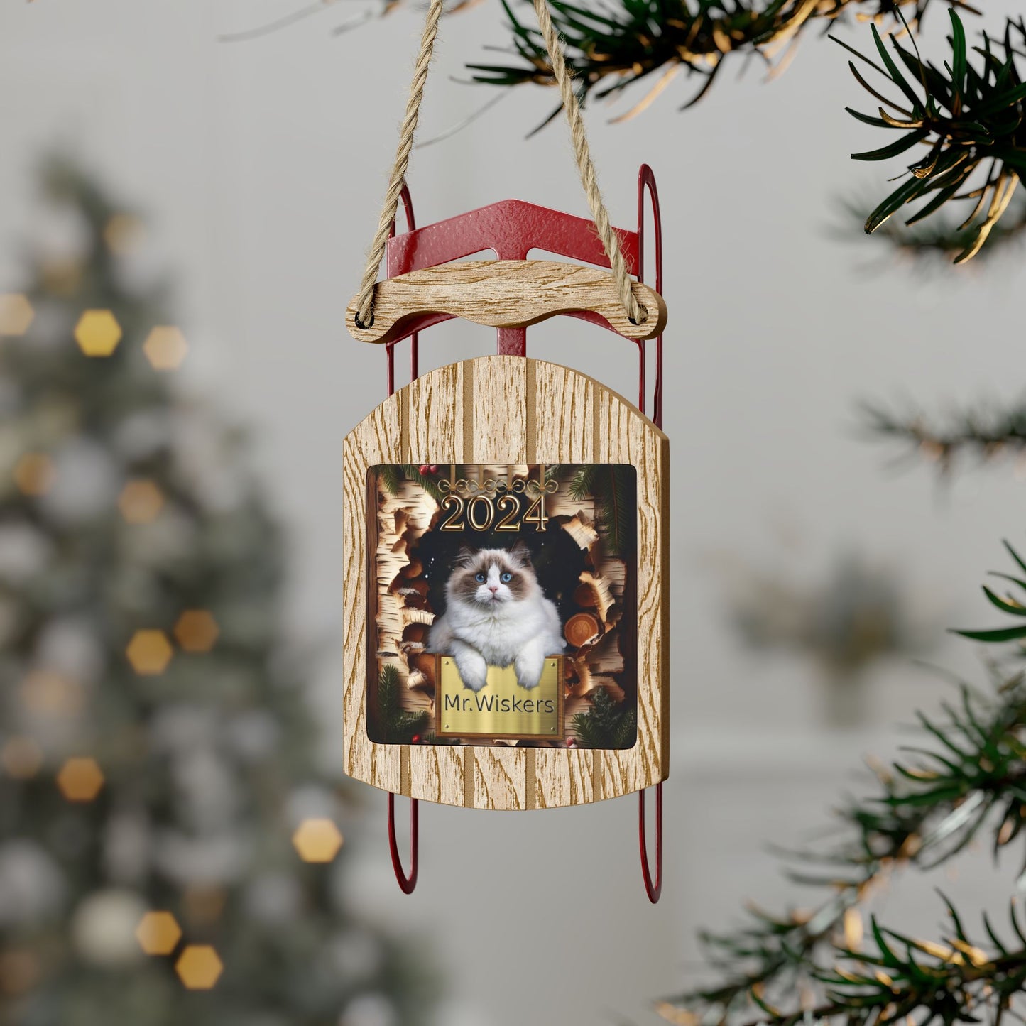 Burch tree 2024 Personalized Sled Christmas Ornament