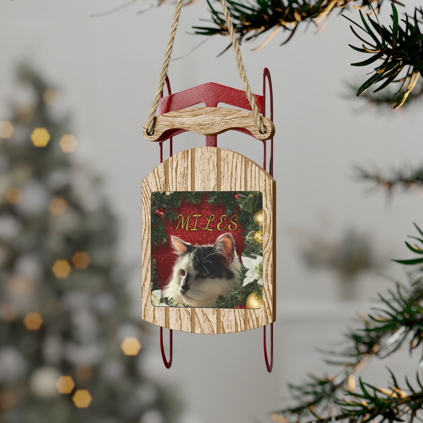 Holiday Wreath Personalized Sled Ornament