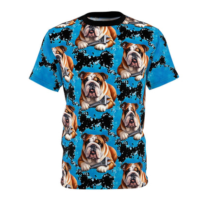 Bulldog Wrench With Blue Splash Design Unisex (AOP) T-Shirt - Pawsome Prints