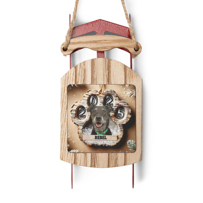 Birch Paw Print  2025 Personalized Sled Christmas Ornament