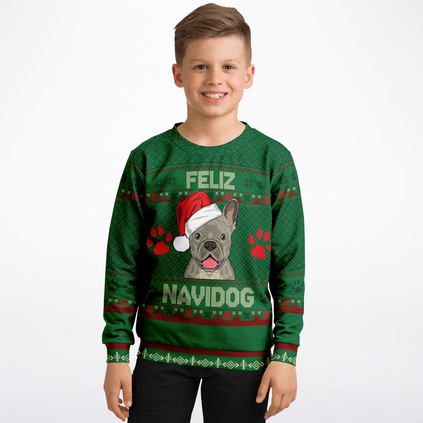 Feliz Navidog Kids Ugly Christmas Sweater - French Bulldog Edition