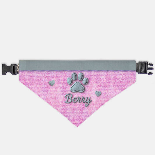 K-Fashion Pink Knit Custom Paw Print Bandana Collar L