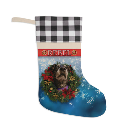 Personalized Dog Christmas Stocking — Buffalo Plaid Top with Pet Name