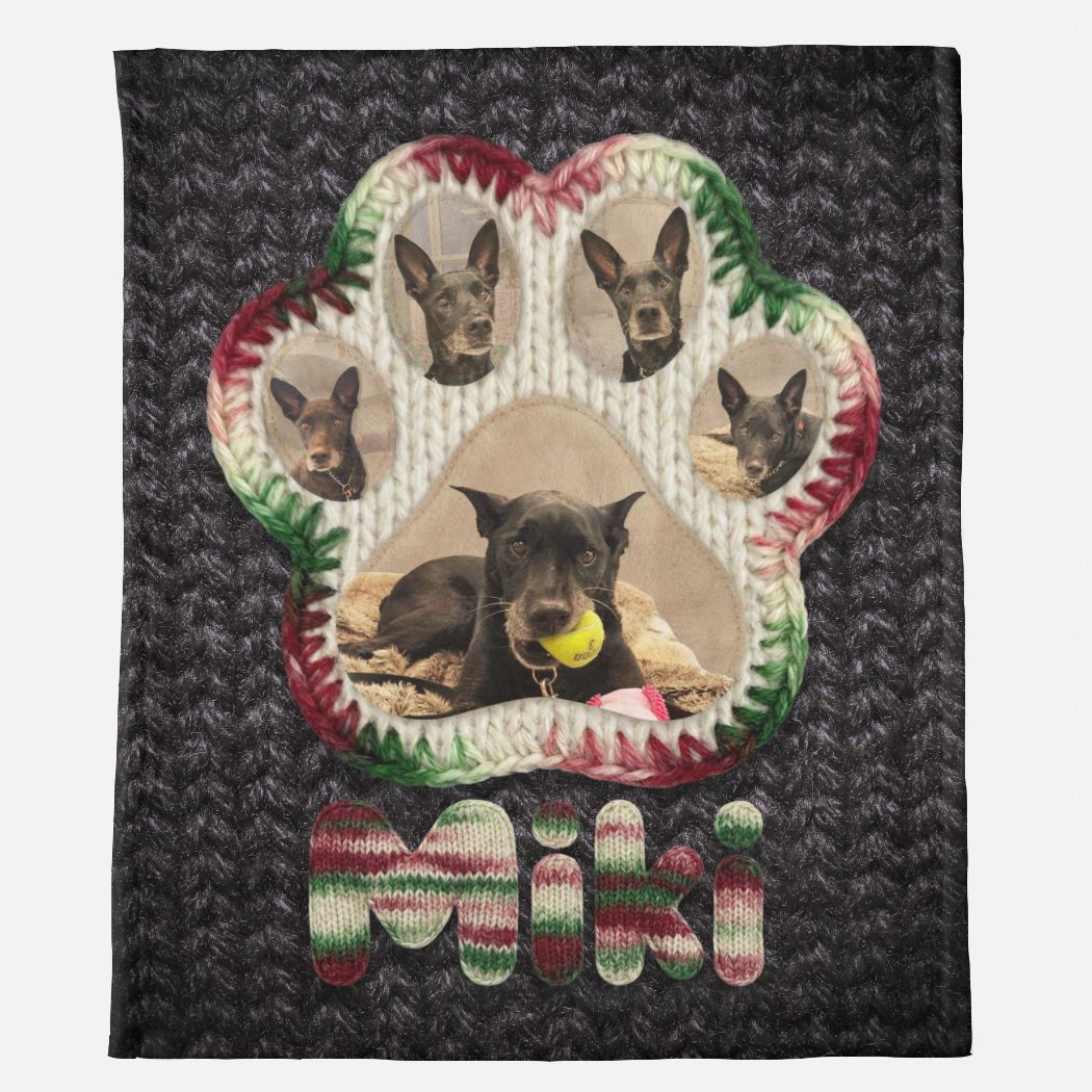 Festive Trim – Pawprint Collage Minky Blanket