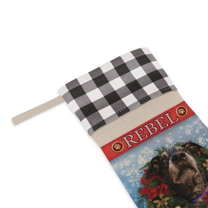 Personalized Dog Christmas Stocking — Buffalo Plaid Top with Pet Name