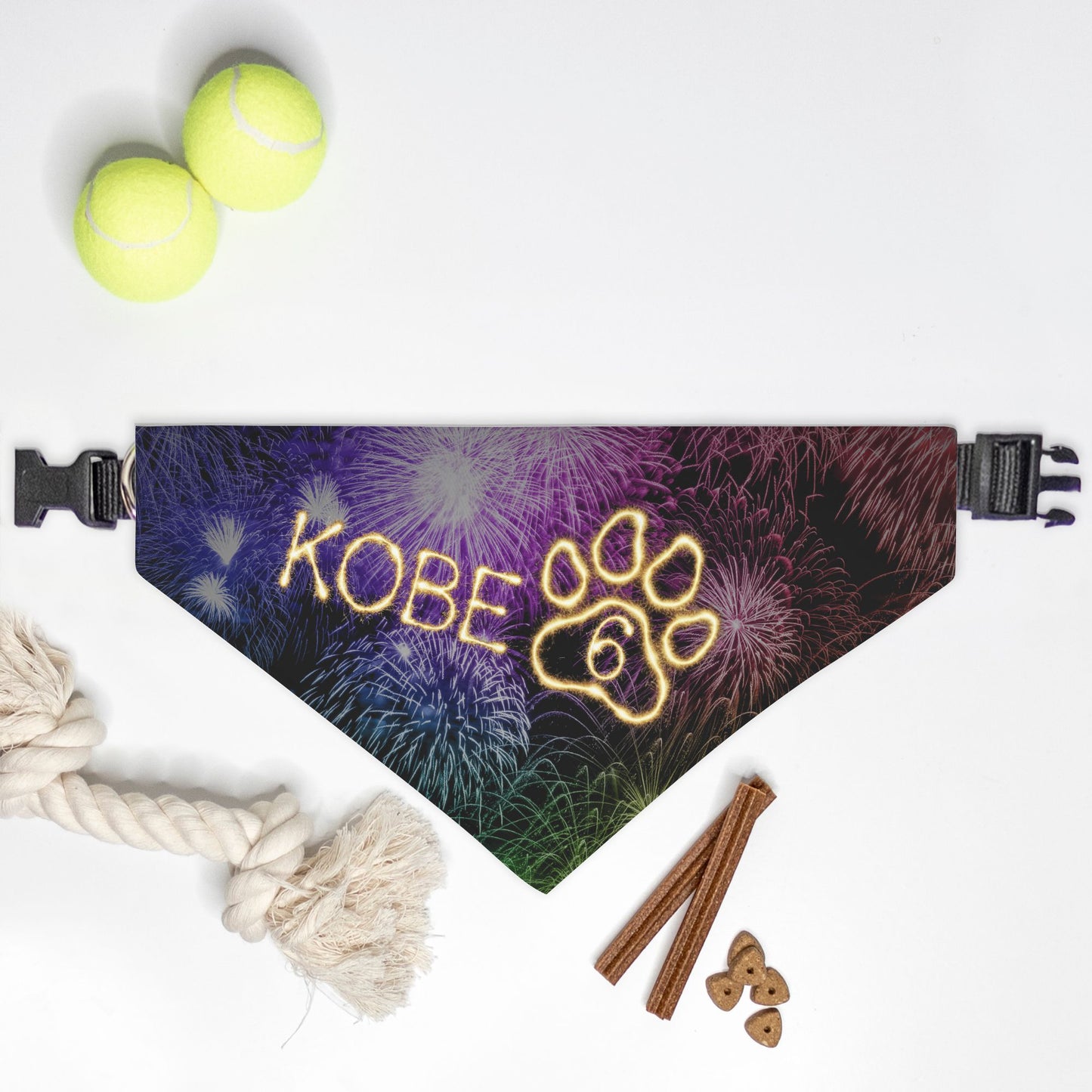 Fireworks Birthday Custom Paw Print Bandana Collar