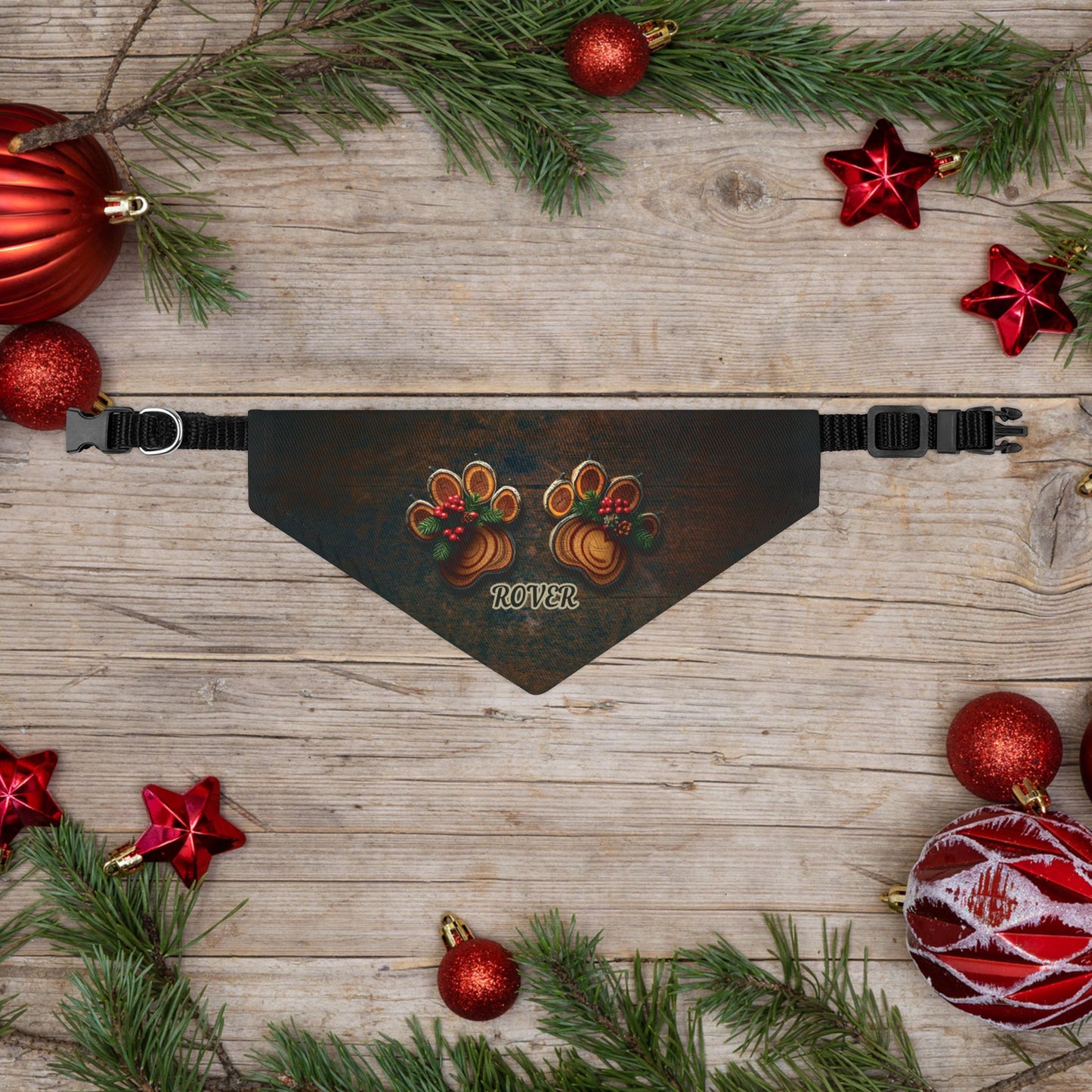 Yule Log Paw Print Dog Bandana Collar