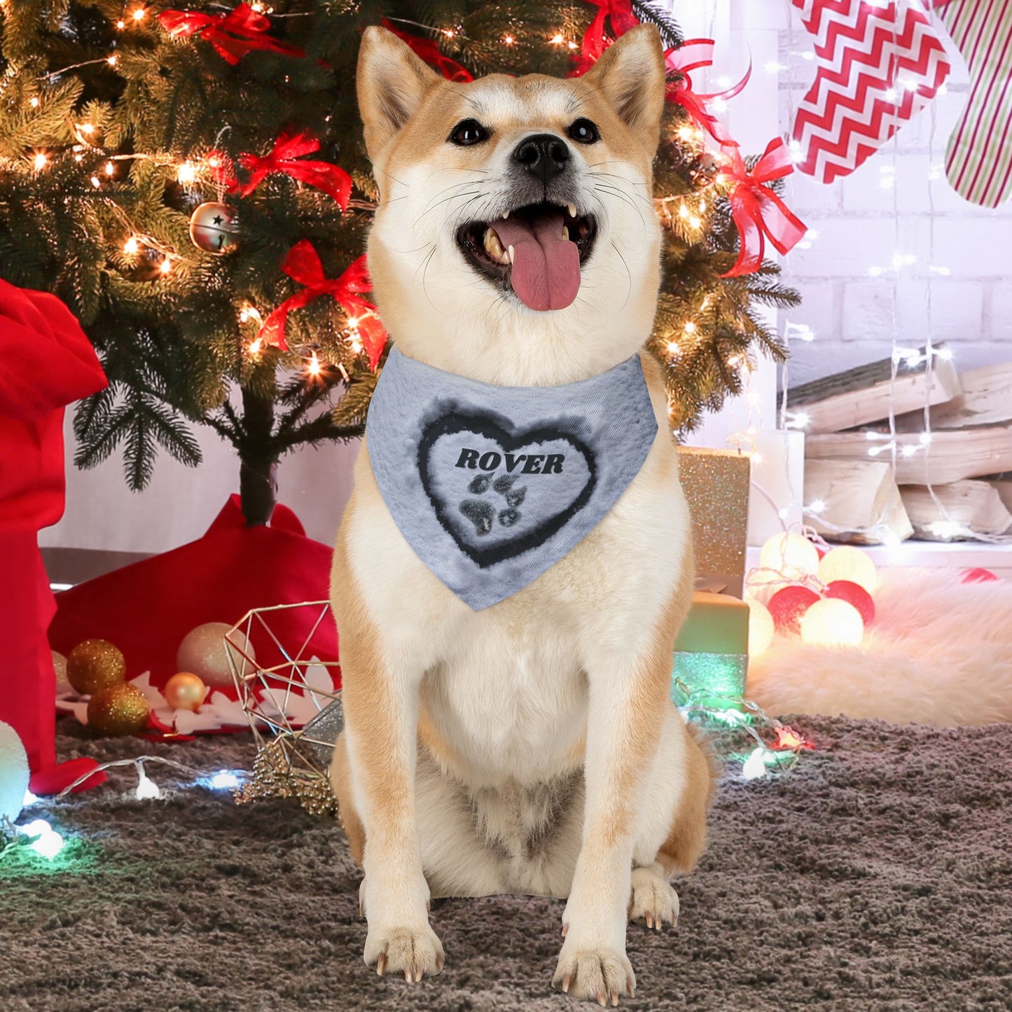 Snow Heart Paw Print Dog Bandana Collar