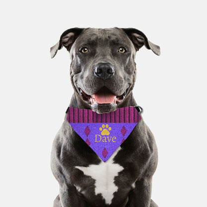 K-Fashion Purple Knit Custom Paw Print Bandana Collar L