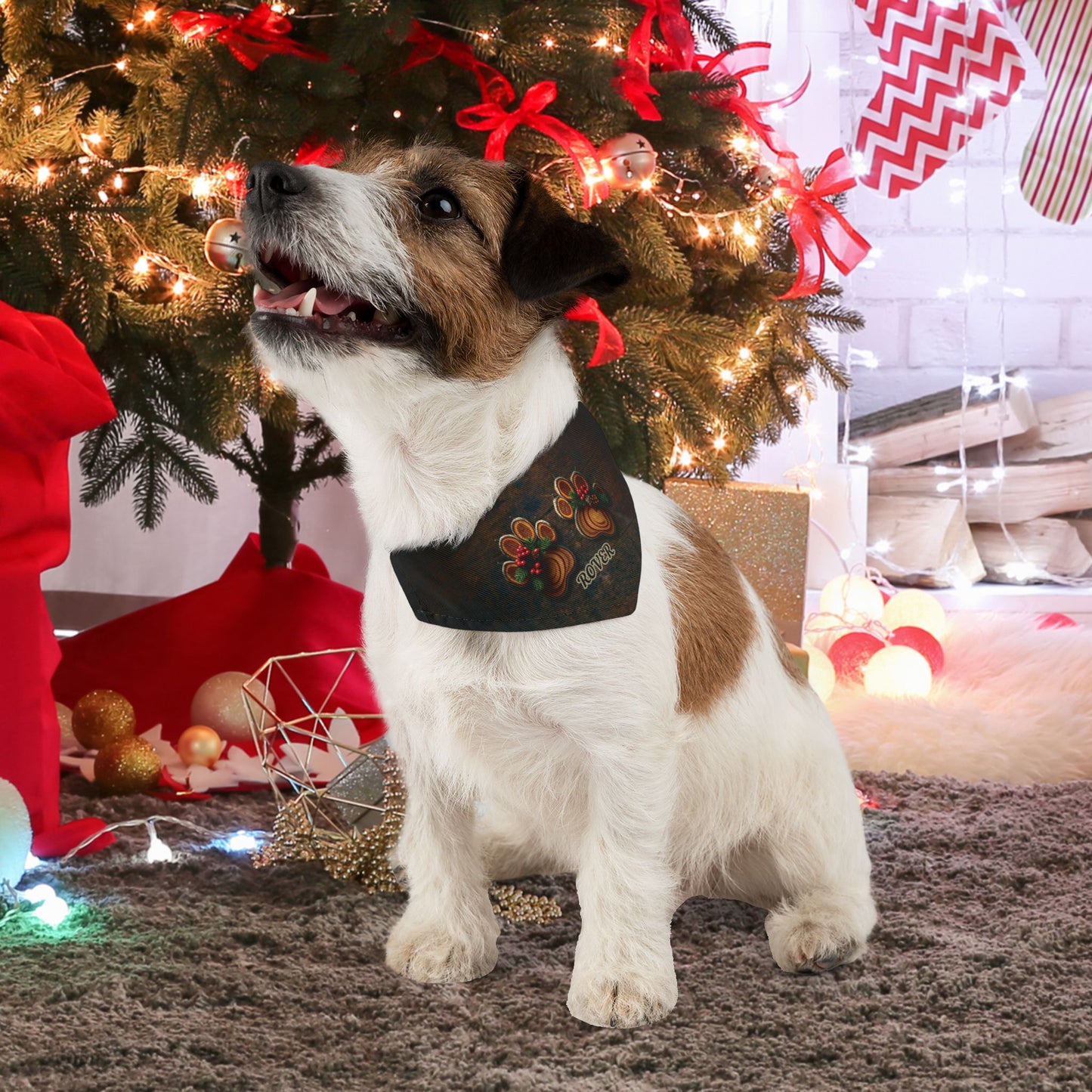 Yule Log Paw Print Dog Bandana Collar