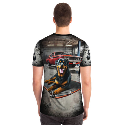 Mechanic's Rottweiler Buddy Unisex (AOP) T-Shirt