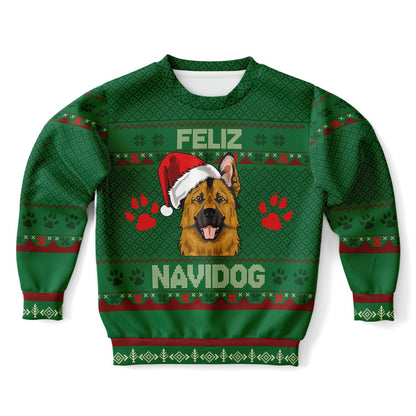 Feliz Navidog Kids Ugly Christmas Sweater – German Shepherd Edition