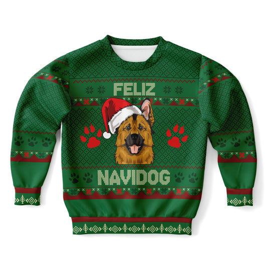 Feliz Navidog Kids Ugly Christmas Sweater – German Shepherd Edition