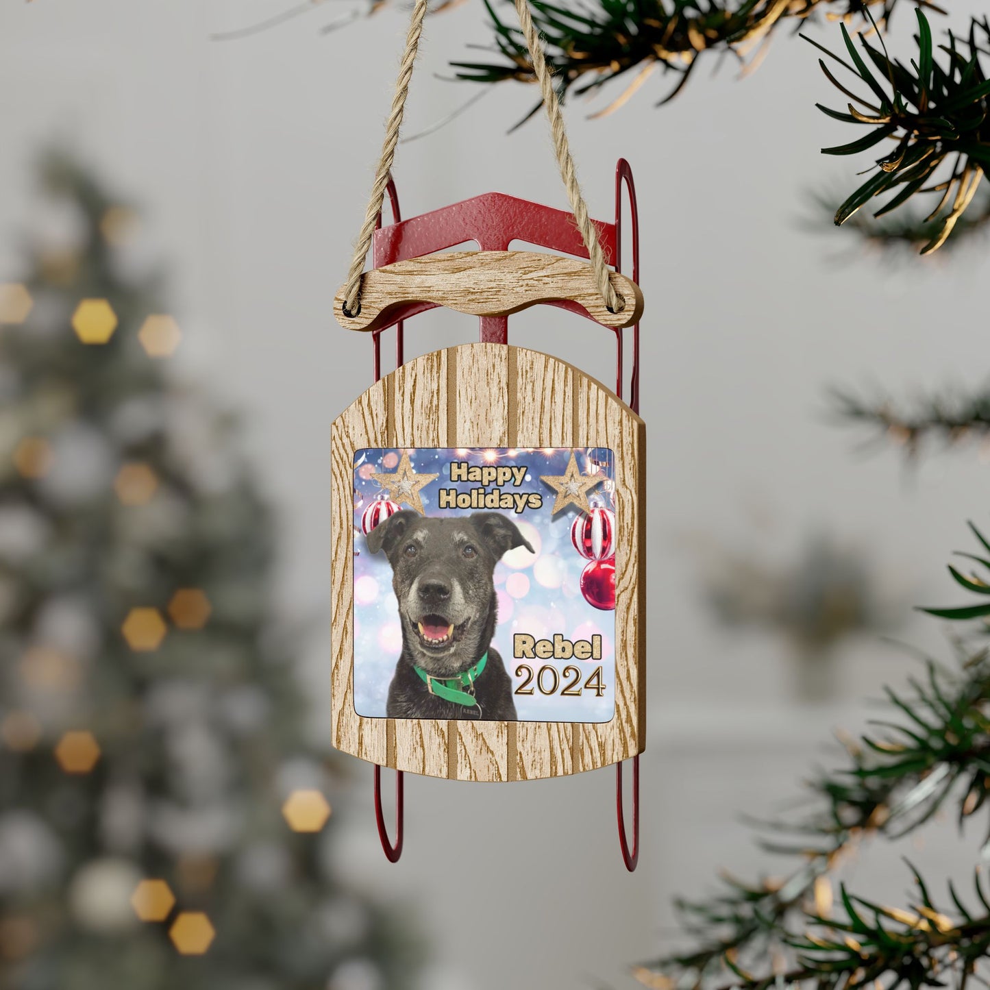 Happy Holidays 2024 Personalized Sled Christmas Ornament