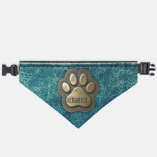 Celtic Medallion Distressed Leather Custom Paw Print Bandana Collar XL