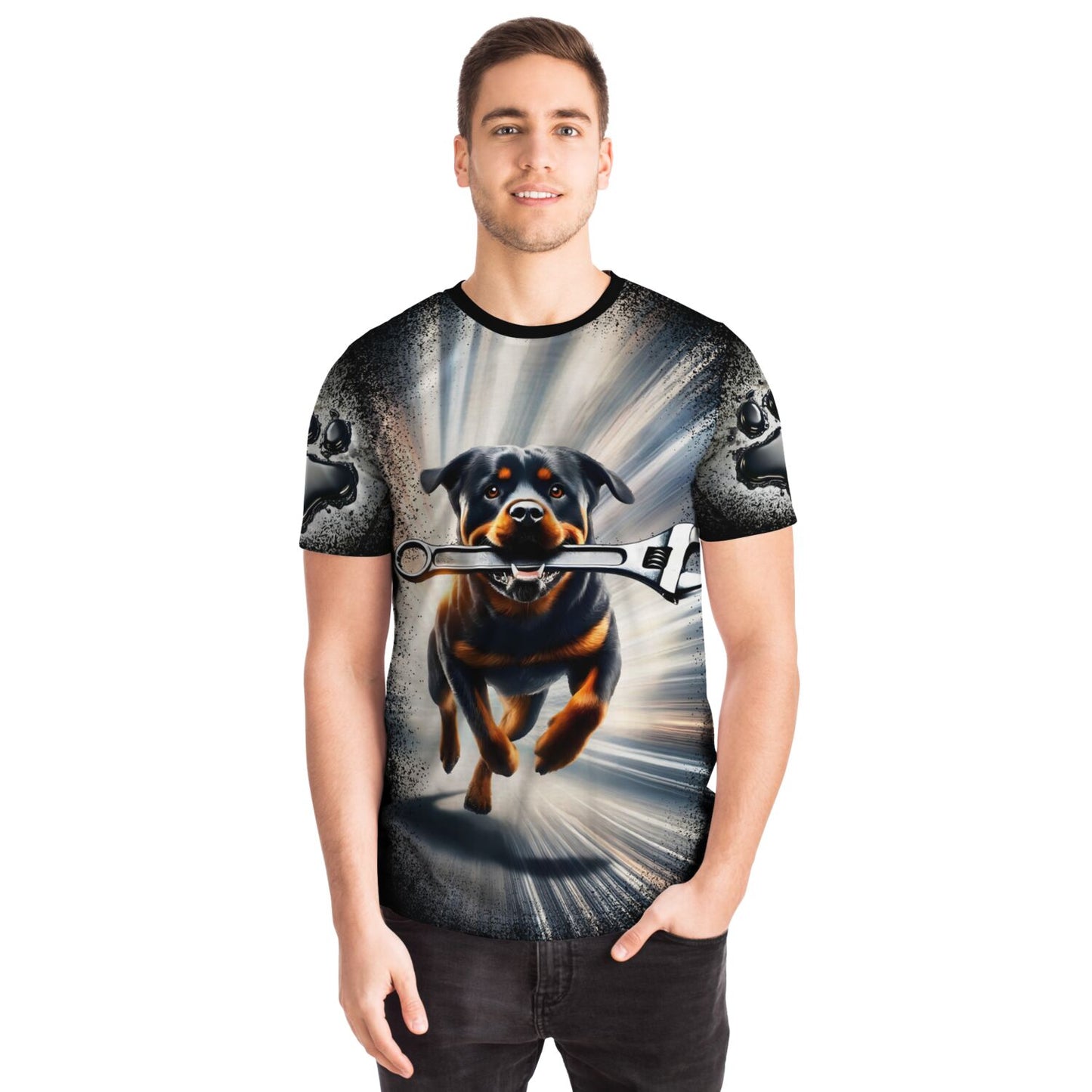 Mechanic's Rottweiler Buddy Unisex (AOP) T-Shirt