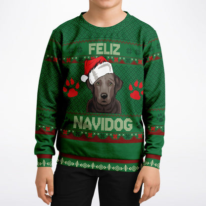 Feliz Navidog Kids Ugly Christmas Sweater – Black  Labrador Retriever Edition